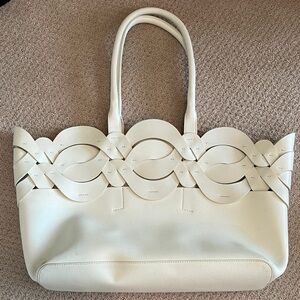 Lafayette 148 New York Leather Cream Woven Tote